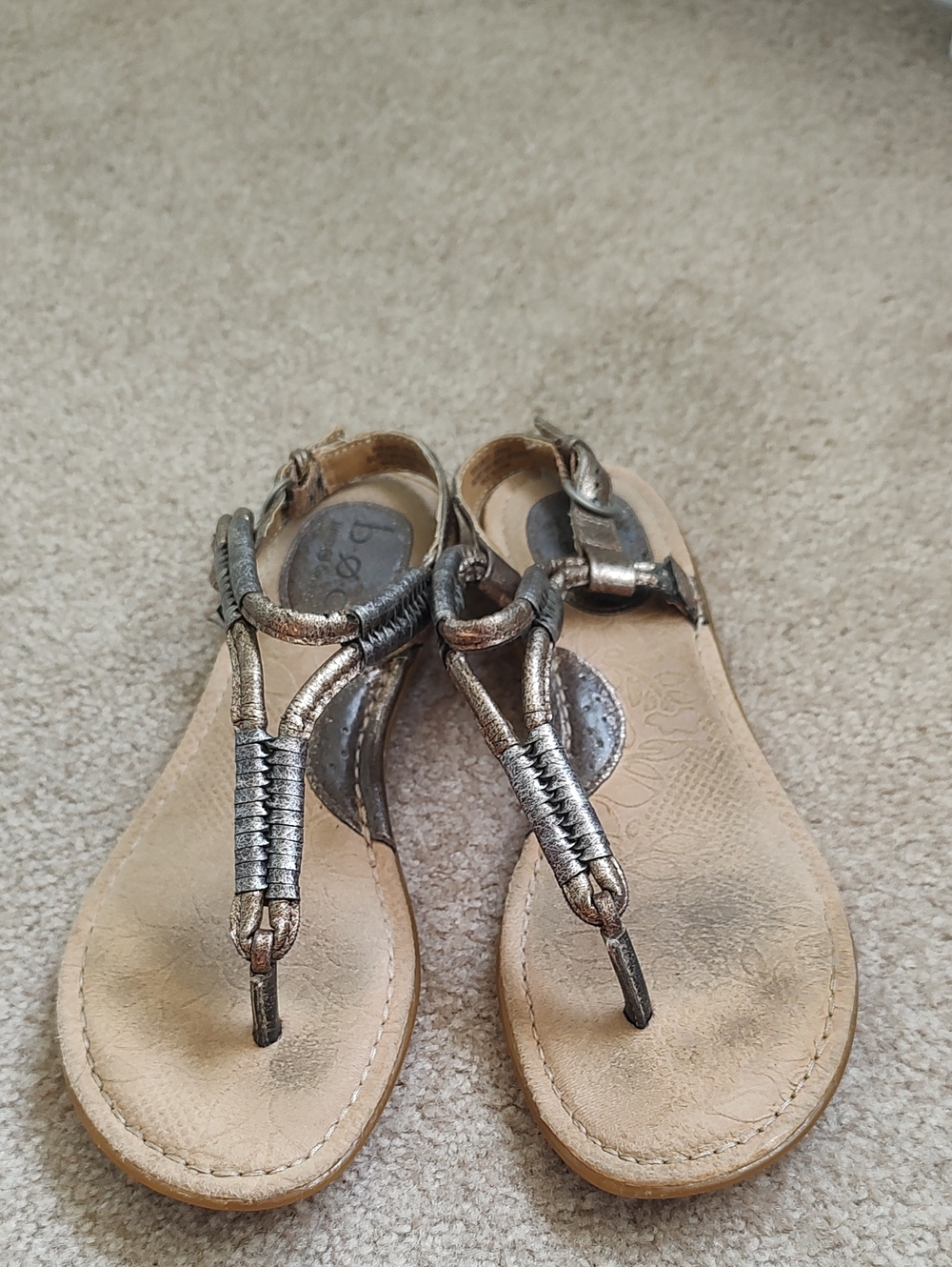 Metallic Bronze T-Strap Women's Sandals with Adjustable Ankle Strap